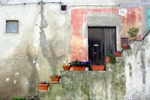 Staircase with flower pots 写真素材