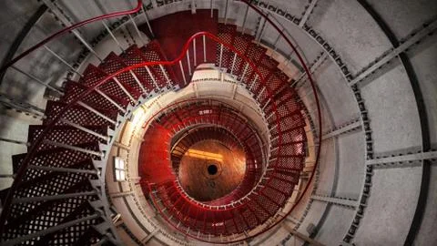 Staircase inside the lighthouse white red from the top down Stock Illustration