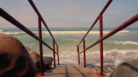 Staircase That Leads to The Sea Stock Footage 152956739