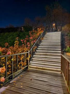 A staircase with lights on it Stock Photos
