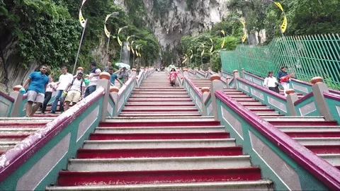Staircase to Main Temple cave, Batu caves, Selangor, Kuala Lumpur, Malaysia Stock Footage 194500571