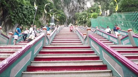 Staircase to Main Temple cave, Batu caves, Selangor, Kuala Lumpur, Malaysia Stock Footage 194500655