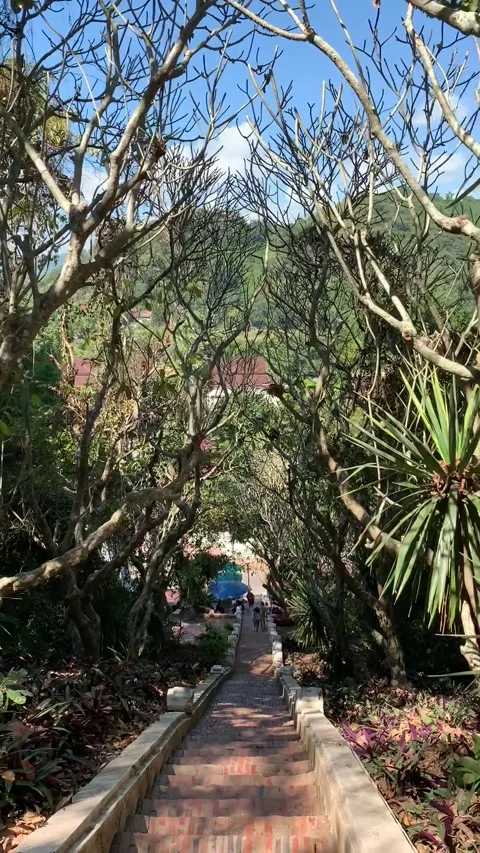 Staircase at Mount Phu Si in Luang Prabang Vídeos de archivo 343277889