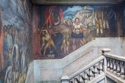 Staircase with murals of Diego Rivera, Secretaria de Educacion Building, M... Stock Photos
