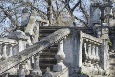 The staircase of the old castle. Objects of architecture need reconstruction. Stock Photos