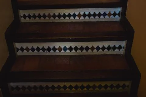 Staircase with patterned ceramic tiles Stock Photos