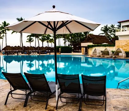 Staircase to the pool 스톡 사진