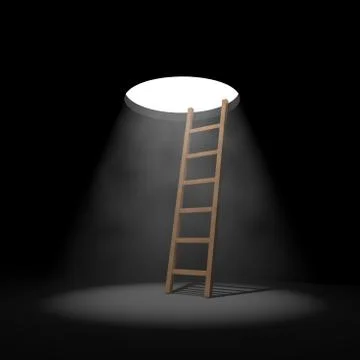 The staircase to the room is opposite the window in the ceiling, from which t Stock Illustration