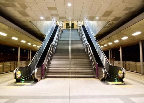 Staircase in Sky Train Station, Escalators and stairs at train station Stock Photos