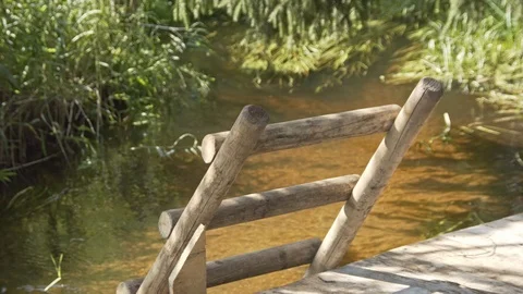 Staircase in a small river Stock Footage 123762945