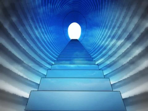 Staircase structure in oval shape in blue sky render illustration Illustrazione stock