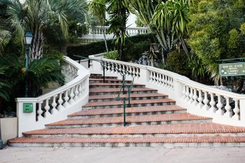Staircase with a white railing Foto stock