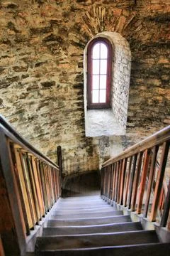 A staircase with a window in the middle Foto stock