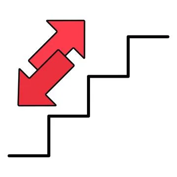 Stairs up and down arrow graph sign icon. Flat web walk step design vector il Stock Illustration