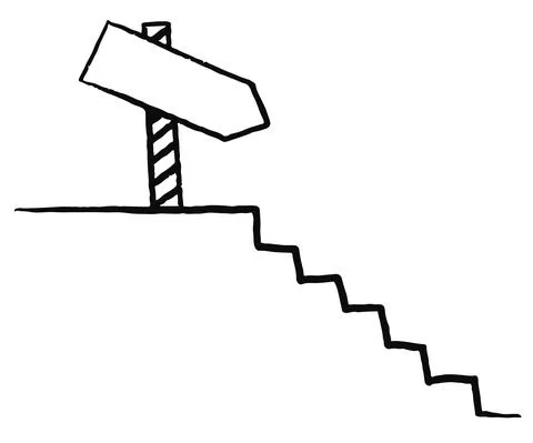 Stairs with arrow pointing down Vector icon concept Black outlines Stock-Illustration