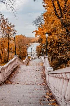 Stairs in autumn Stock Photos