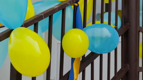 Stairs in balloons Stock Footage 106892996