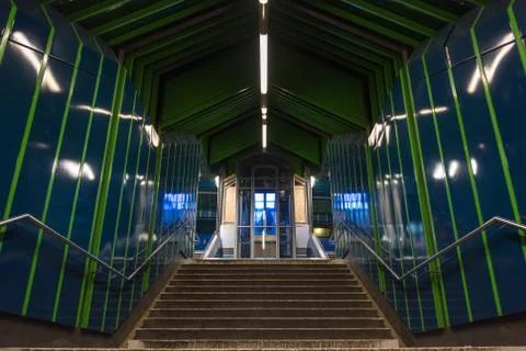 The stairs up to the blue elevator Stock Photos