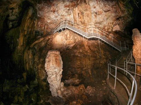 The stairs in the cave. Stock Photos