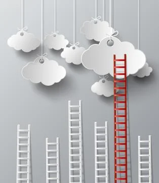 Stairs on a cloud concept vector. Stock Illustration