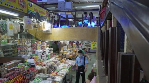 Stairs create leading lines perspective of market vendors in Vietnamese Stock Footage 236540137