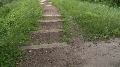Stairs down to mound viewpoint with benches Stock Footage 106285142