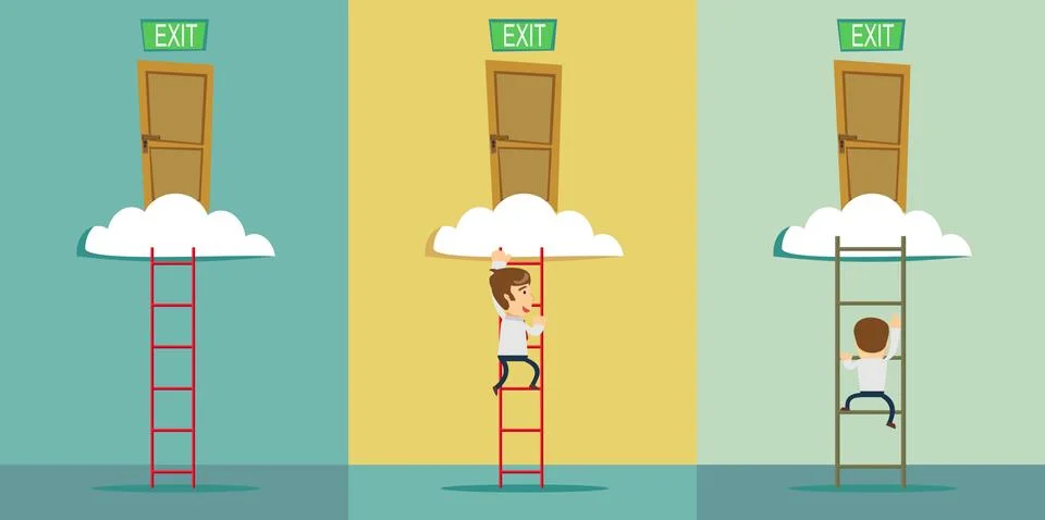 Stairs to the exit on the cloud. Set イラスト素材