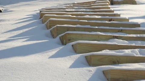 Stairs in the Forest Covered in Snow Stock Footage 85060130