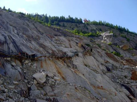Stairs going to the entrance of the Mer de Glace cave, Chamonix, France Stock Photos