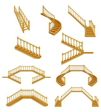 Stairs for the house inside to the second floor made of wooden vector illustr Ilustración de archivo