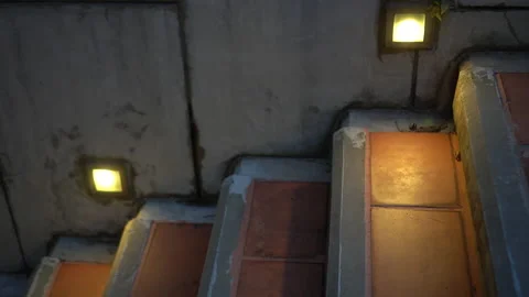Stairs light lighting at night for steps safety architecture design Video stock 196785753