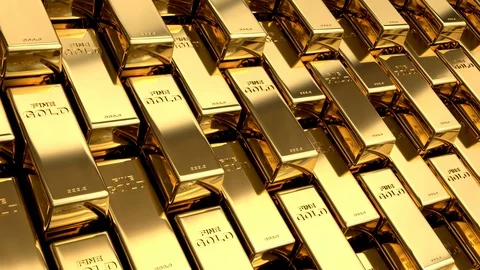 Stairs made of gold bars, loopable animation. Success or getting rich concepts Stock Footage 101494559