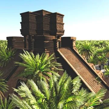 The stairs of Mayan temple 3d rendering 库存插图