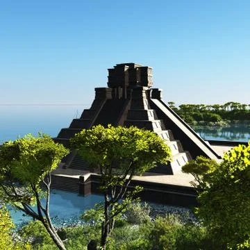 The stairs of Mayan temple 3d rendering イラスト素材