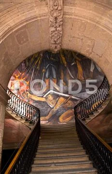 Stairs mural of la pipila government palace morelia mexico Stock Photos