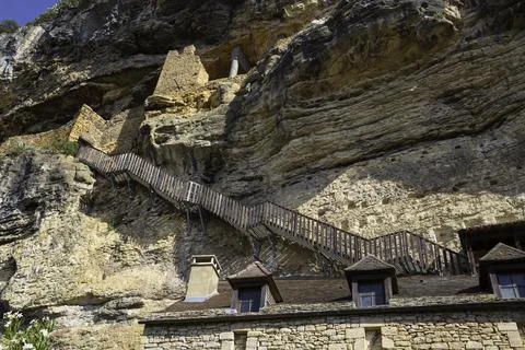 Stairs at the outside of the cliffs of la roque gageac Stock Photos