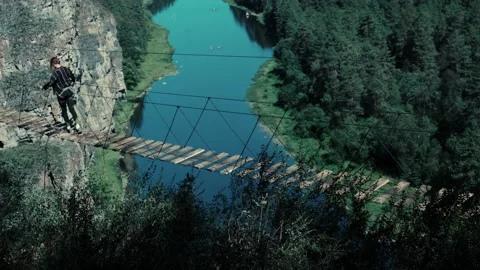 Stairs over the river Stock Footage 247967269