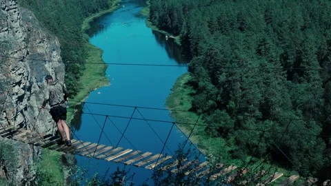 Stairs over the river Stock Footage 247967277