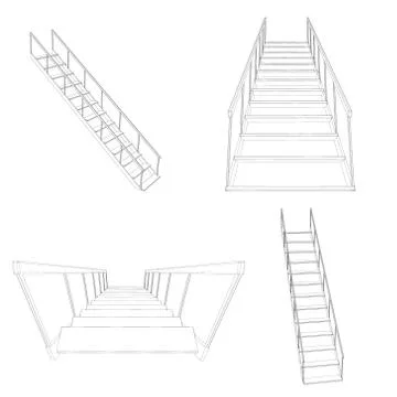 Stairs set. 3d Vector outline illustration. 스톡 일러스트