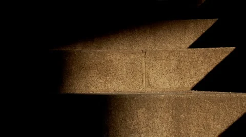 Stairs. Stone texture and light at dusk Stock Footage