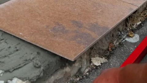 Stairs tile installation for house building Stock Footage 246923013