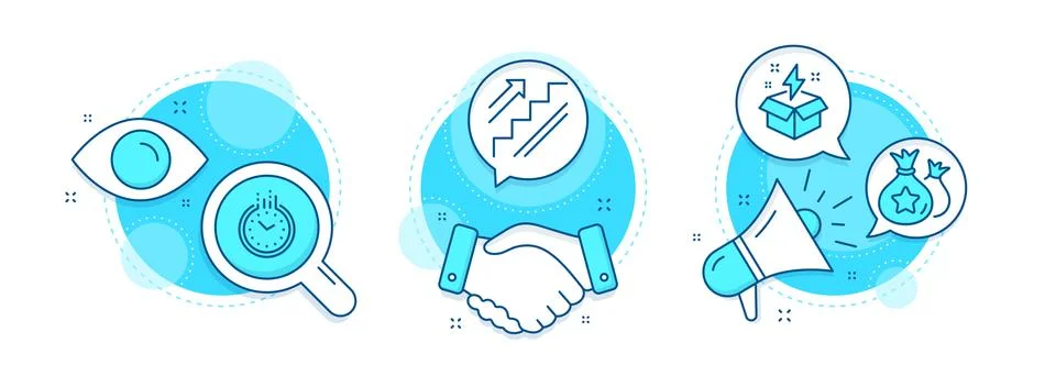 Stairs, Time and Loyalty points icons set. Creative idea sign. Stairway, Clock Stock Illustration