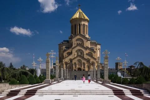 Stairs to Tsminda Sameba Cathedral Stock Photos
