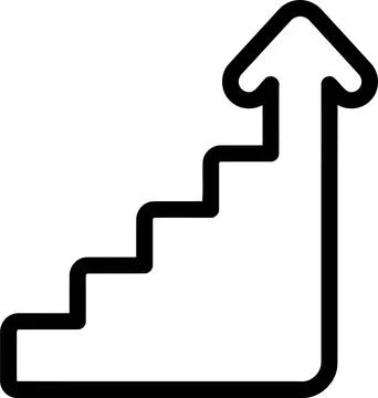 Stairs With Upward Arrow Vector Icon Minimalist Black Outline Line Art Repr.. Stock Illustration