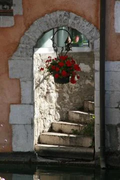 Stairs up from a water. Stock Photos