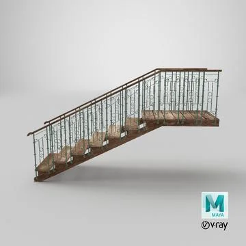 Stairs With Wrought Iron Railing 3d Model 90607758