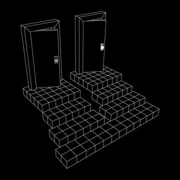 Stairway path to open door. Steps leading into the future concept 스톡 일러스트