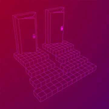 Stairway path to open door. Steps leading into the future concept 스톡 일러스트