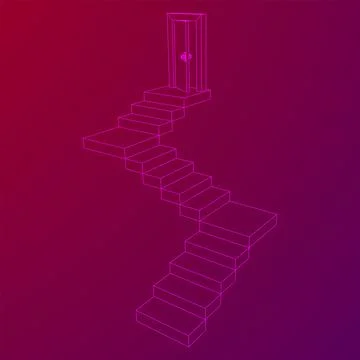 Stairway path to open door. Steps leading into the future concept Illustrazione stock