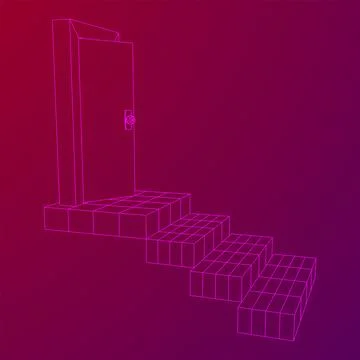 Stairway path to open door. Steps leading into the future concept 스톡 일러스트